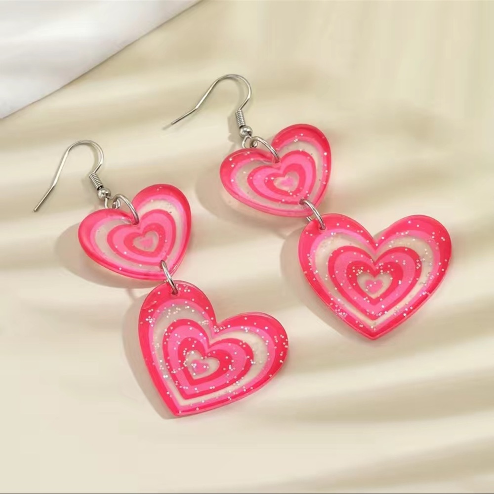 Pink Glitter Heart Earrings